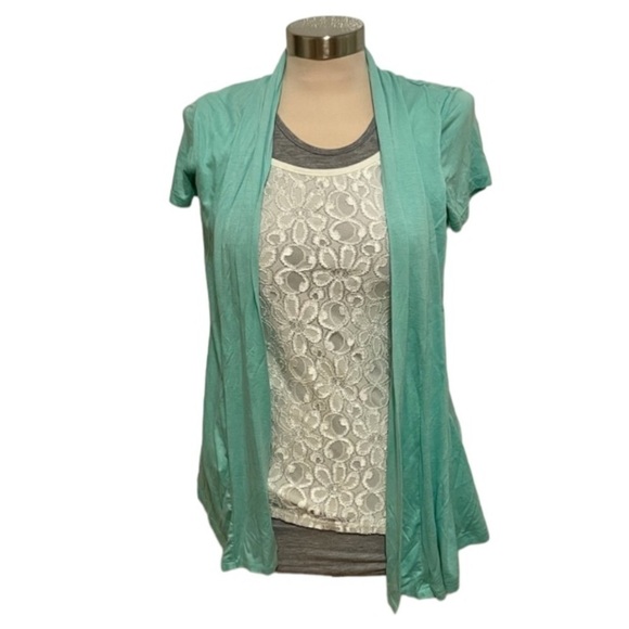 Mint Green Top With White lace Tank Size Small NEW - Picture 4 of 8